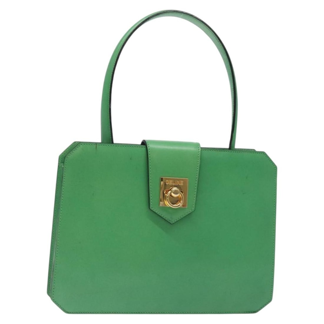 Celine Vintage Green Leather Handbag 24cm x 17cm x 4cm: Celine Vintage Green Leather Handbag 24cm x 17cm x 4cm Vintage Celine leather bag in green with a structured, compact silhouette. Made in Italy, this piece shows overall good condition with light rubb