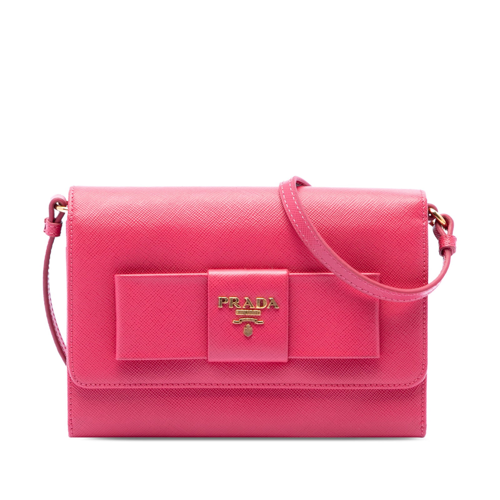 Prada Saffiano Lux Bow Leather Wallet Crossbody Pink (1 of 6)