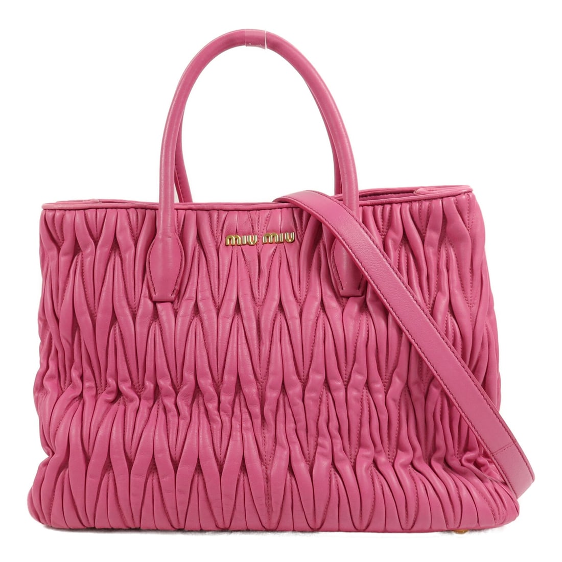 Miu Miu pink lambskin 2way shoulder bag with shoulder strap: Miu Miu pink lambskin 2way shoulder bag with shoulder strap Miu Miu 2way shoulder bag in pink lambskin leather with a structured design and gold-tone hardware. This women's bag includes a top handle a