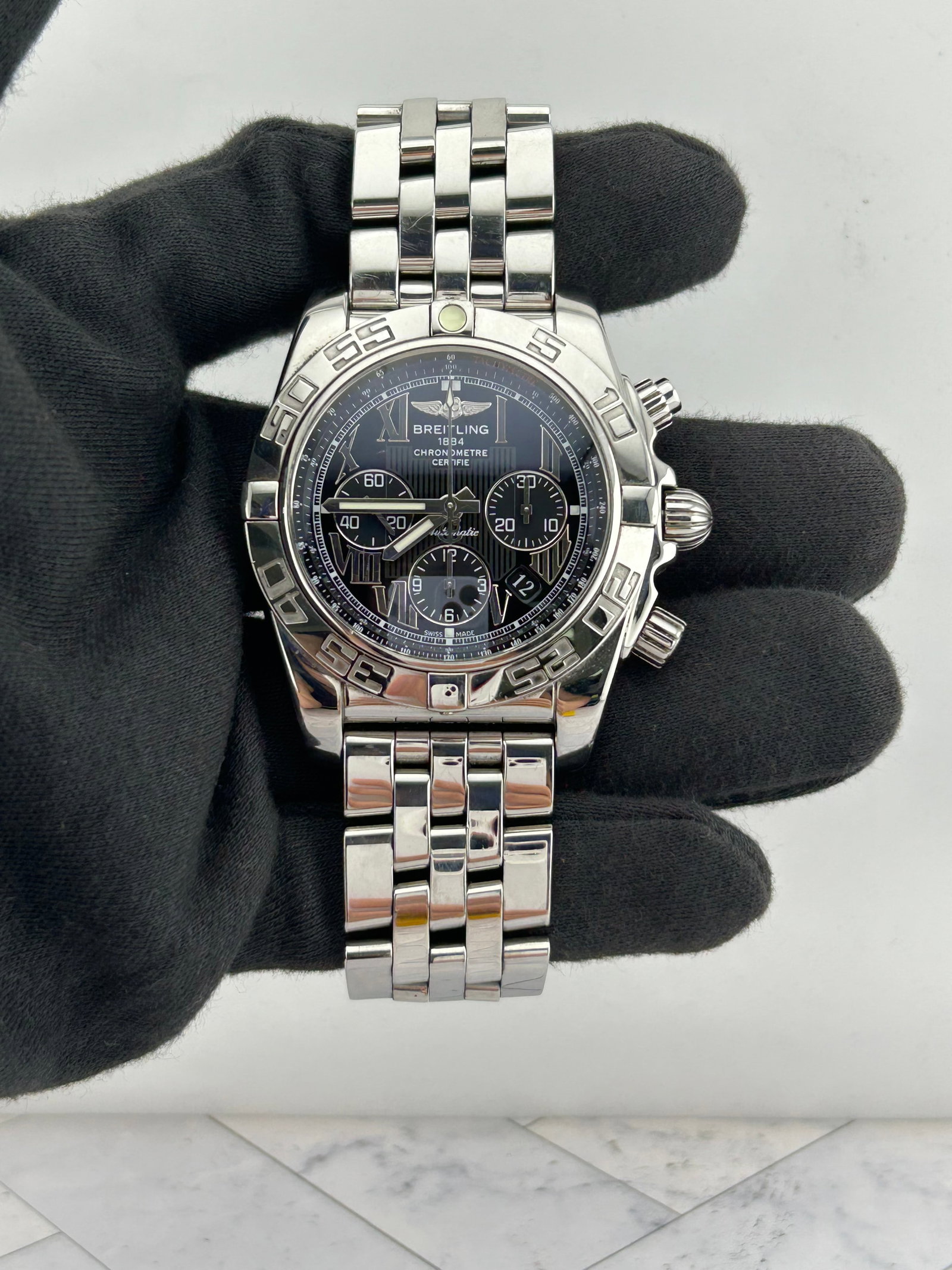 Breitling Chronomat mens watch A011B56PA black dial steel bracelet papers (1 of 7)