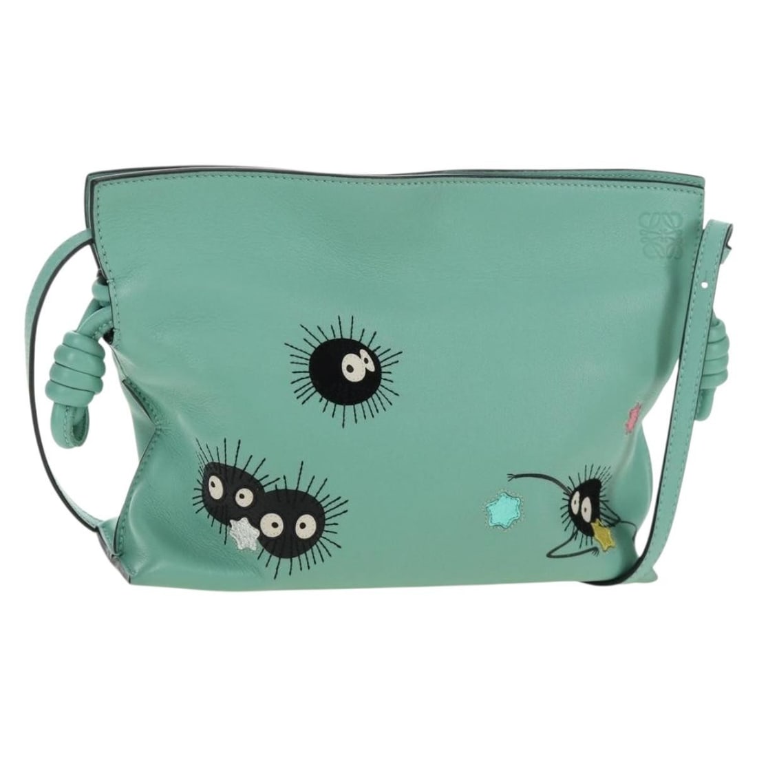 LOEWE Flamenco Mini Leather Shoulder Bag Mint Green Spain: LOEWE Flamenco Mini Leather Shoulder Bag Mint Green Spain LOEWE x Ghibli Spirited Away Flamenco Clutch Mini shoulder bag in mint green leather. Made in Spain, this women's bag includes a dust bag and 