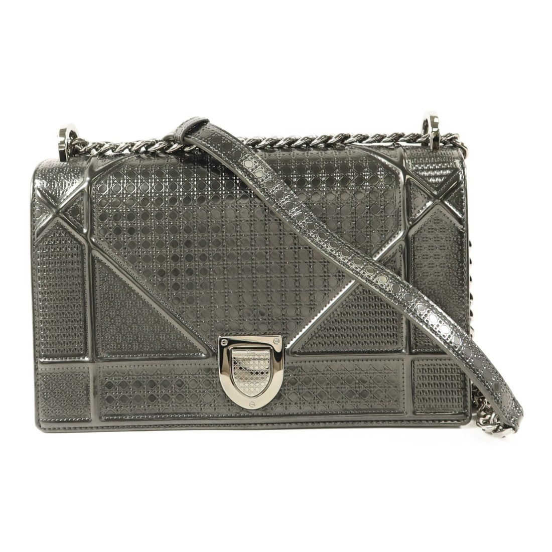 Dior Diorama Chain Shoulder Bag Gray Patent Leather CD M0422RSKU (1 of 18)
