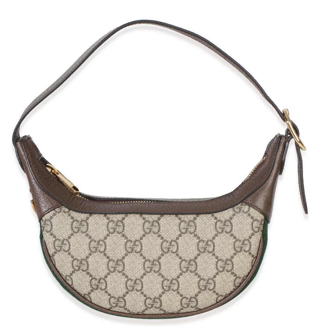 Gucci Mini Ophidia Half Moon Hobo GG Supreme Canvas: Gucci Mini Ophidia Half Moon Hobo GG Supreme Canvas Pre-owned Gucci Mini Ophidia Half Moon Hobo in beige and brown GG Supreme monogram with calfskin trim and the signature web detail. This unisex hobo