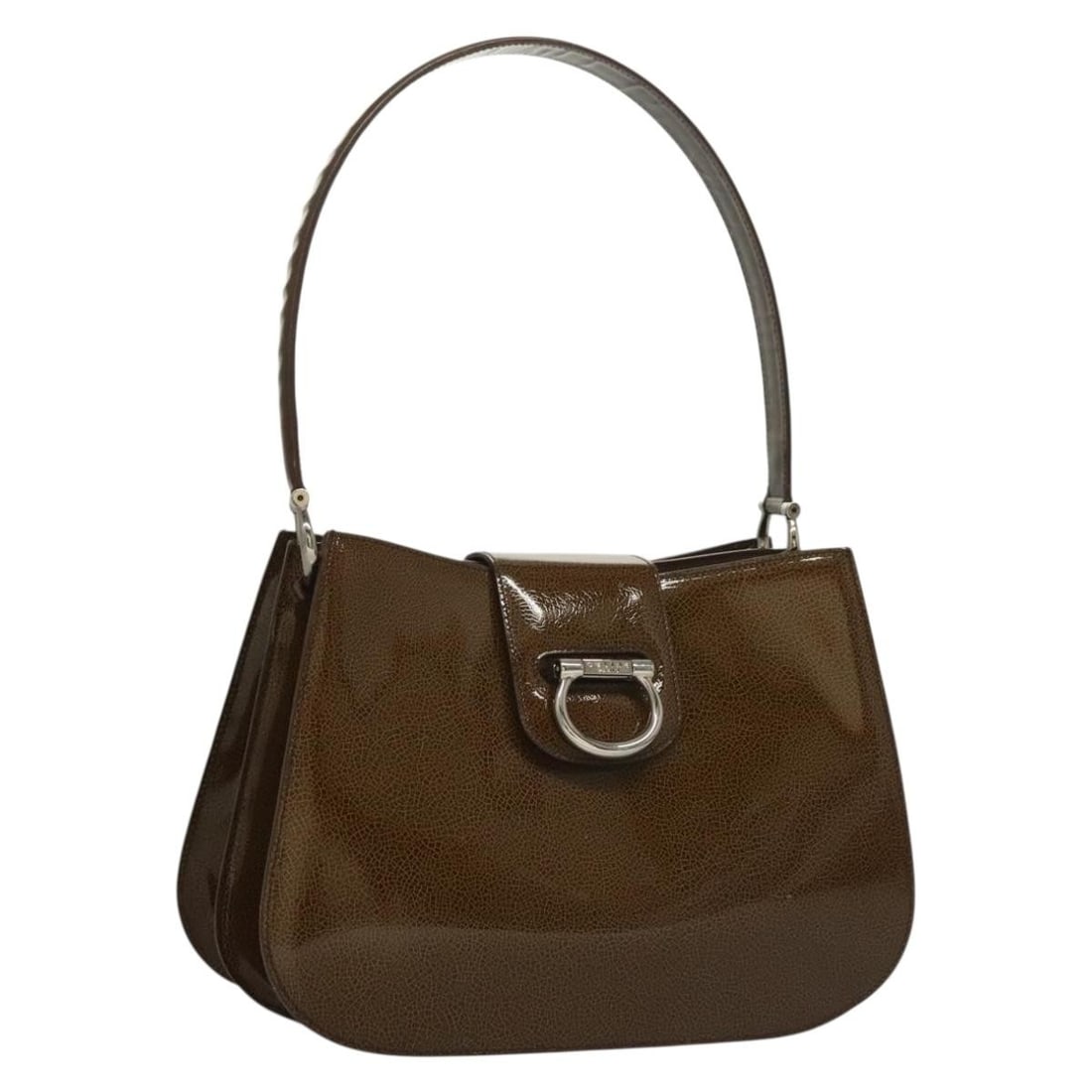 Celine Khaki Silver Patent Leather Shoulder Bag with Dust Bag: Celine Khaki Silver Patent Leather Shoulder Bag with Dust Bag This CELINE shoulder bag features a khaki and silver patent leather exterior, offering a stylish and modern look. Designed for women, the 