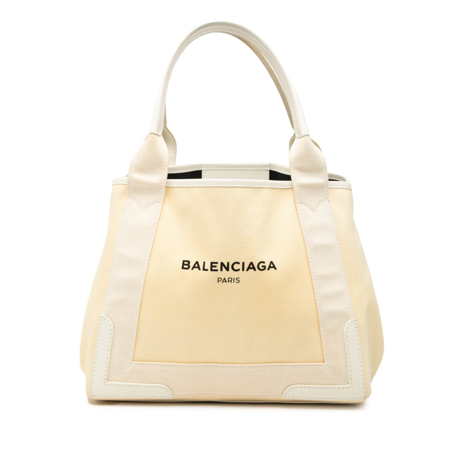 Celine Navy Cabas S canvas tote bag with leather trim: Celine Navy Cabas S canvas tote bag with leather trim Celine Canvas Navy Cabas Tote S with a canvas body, calf leather trim, flat leather handles, and an open top with side snap closure. Made in Italy