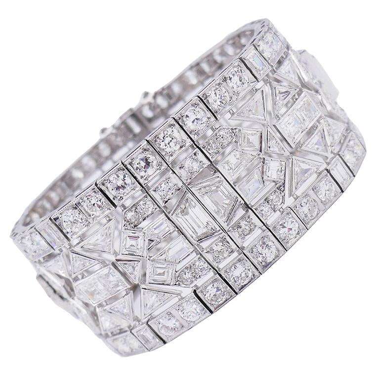 Platinum Diamond Bracelet in Art Deco Revival Style 1960s (1 of 9)
