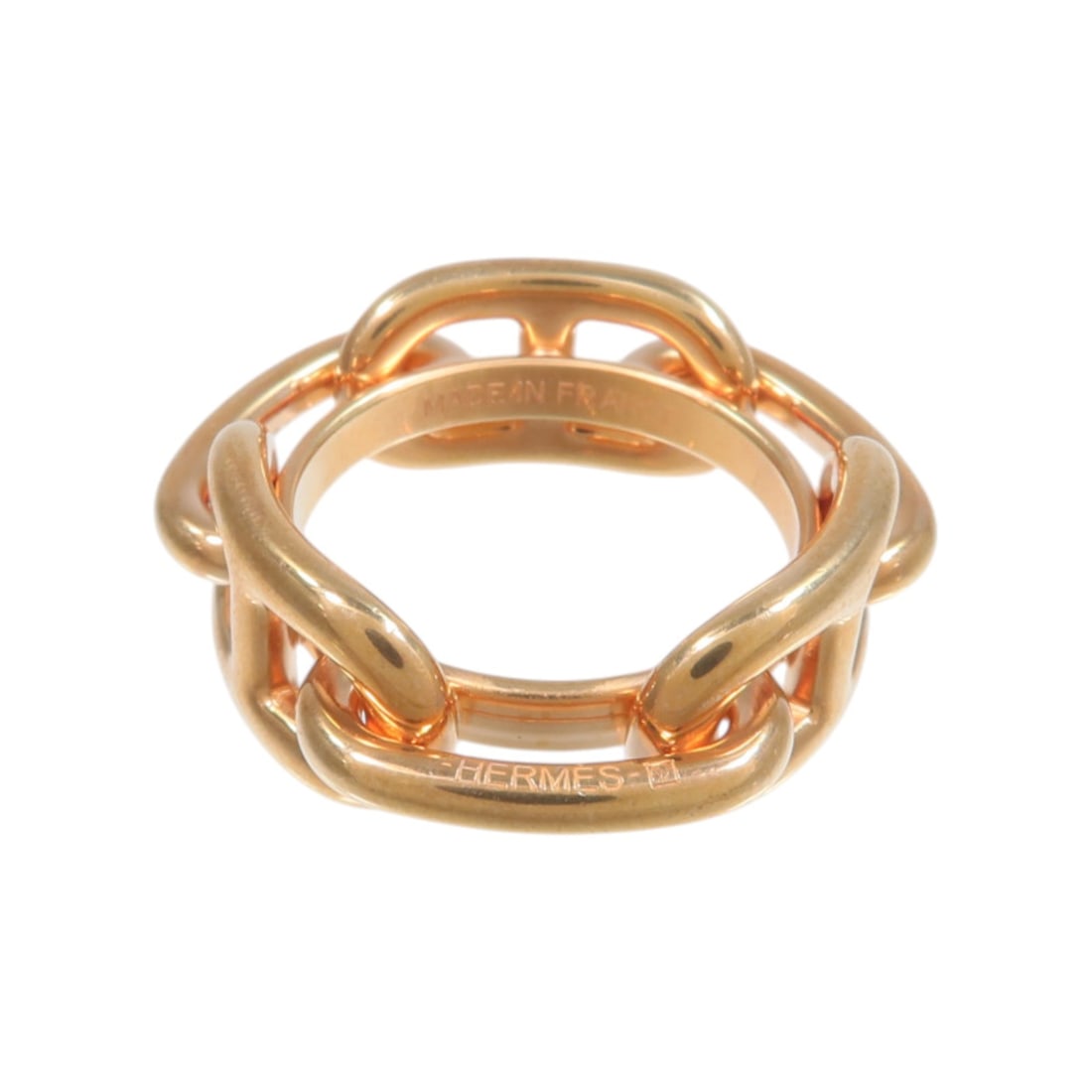 Hermes gold tone metal scarf ring for women: Hermes gold tone metal scarf ring for women Hermes scarf ring in gold and rose gold metal, designed for women. It is made in France and measures 10 mm x 30 mm. The item is in AB very good condition an