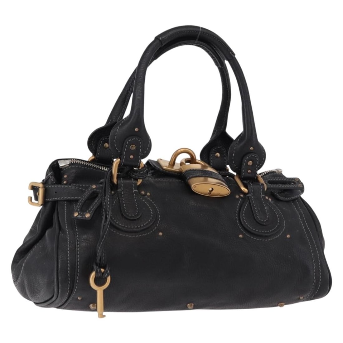 Chloe Paddington leather handbag black with gold tone padlock key (1 of 18)
