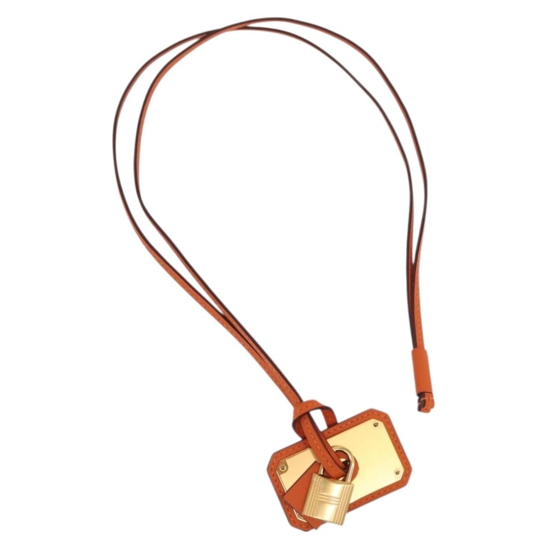 Hermes Okelley GM Orange Leather Necklace with Box Dust Bag: Hermes Okelley GM Orange Leather Necklace with Box Dust Bag Authentic Hermes Okelley GM necklace in orange leather. Made in France, this women's necklace includes the dust bag and item box. It is in p