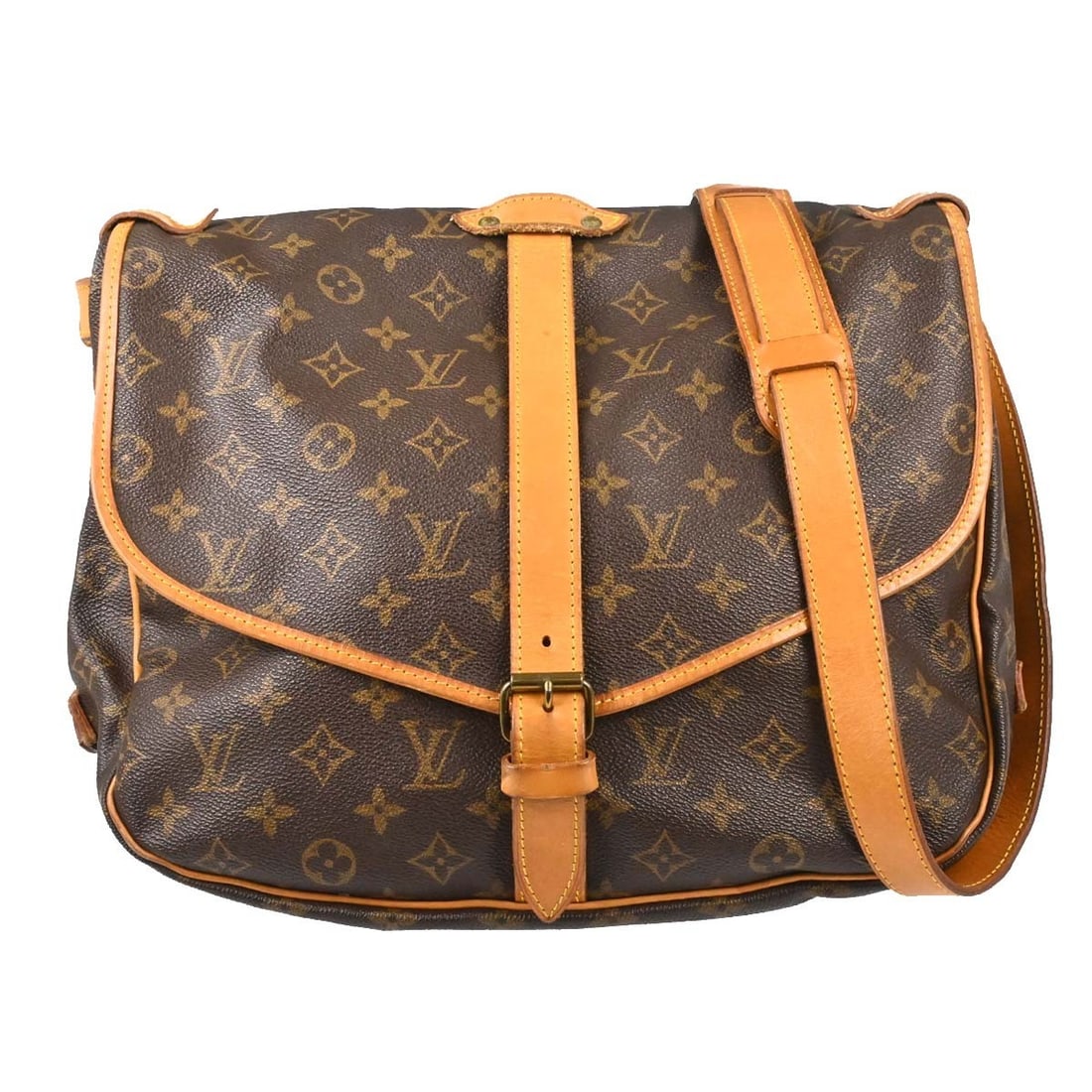 Louis Vuitton Saumur shoulder bag in brown monogram canvas: Louis Vuitton Saumur shoulder bag in brown monogram canvas Louis Vuitton Saumur in brown monogram canvas. This unisex bag is made in France and is presented in good condition with visible wear from us