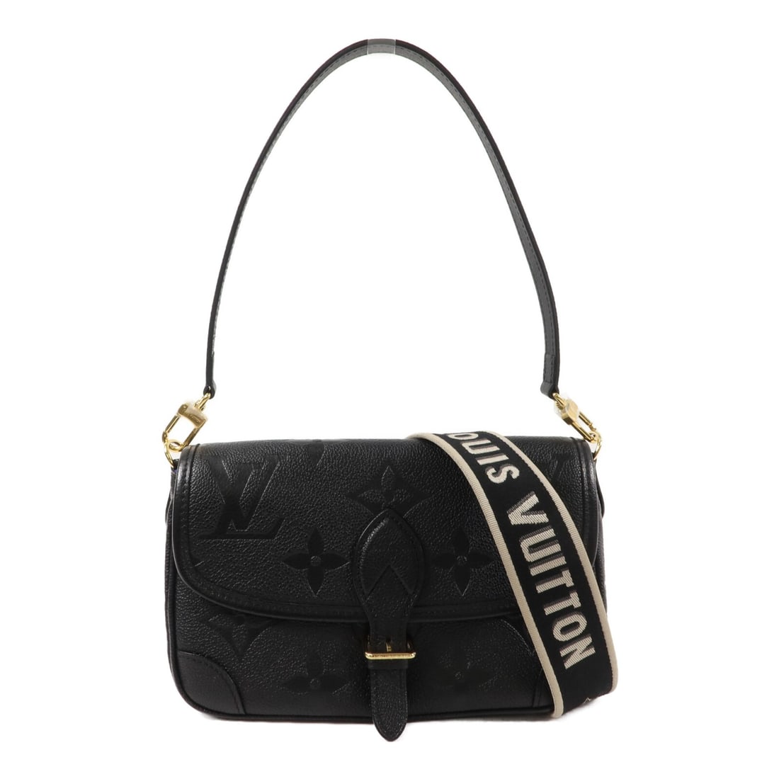 Louis Vuitton Diane M46386 2way Shoulder Bag Black Monogram Empreinte: Louis Vuitton Diane M46386 2way Shoulder Bag Black Monogram Empreinte Louis Vuitton Diane 2-way shoulder bag in black Monogram Empreinte calfskin. This women's bag features a structured silhouette wit