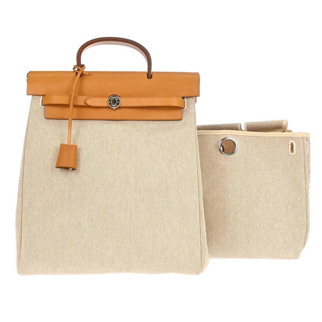 Hermes Herbag a Dos Toile H Leather Backpack with Spare Bag Natural: Hermes Herbag a Dos Toile H Leather Backpack with Spare Bag Natural Vintage Hermes Herbag a Dos 2 in 1 backpack in natural Toile H and leather. This medium women's backpack features a versatile design