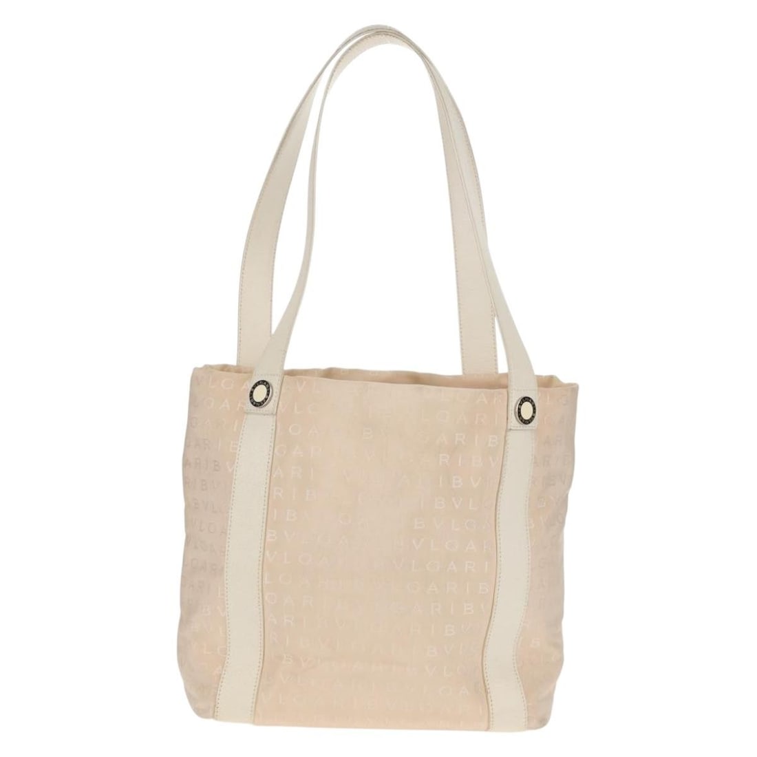 Bvlgari Logomania beige canvas tote bag: Bvlgari Logomania beige canvas tote bag Bvlgari Logomania canvas bag in beige, designed for female use. It is made of canvas and features a vintage condition with honest wear. The bag shows deformatio