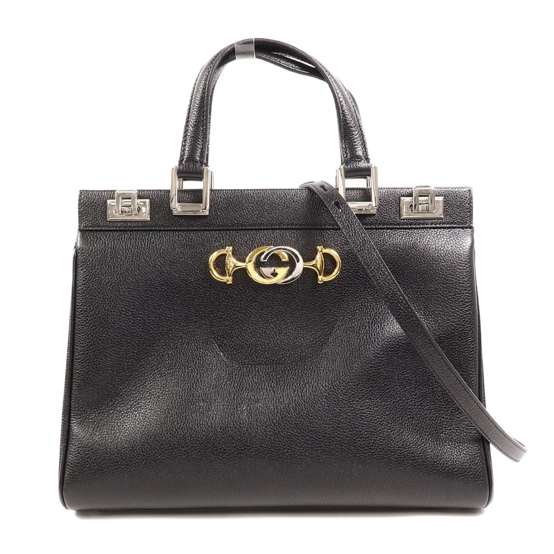 Gucci Zumi 564714 black calfskin top handle shoulder bag: Gucci Zumi 564714 black calfskin top handle shoulder bag This GUCCI Zumi top handle 2-way shoulder bag is crafted in black calfskin (cowhide) leather with GG hardware and a turn lock closure. It featu