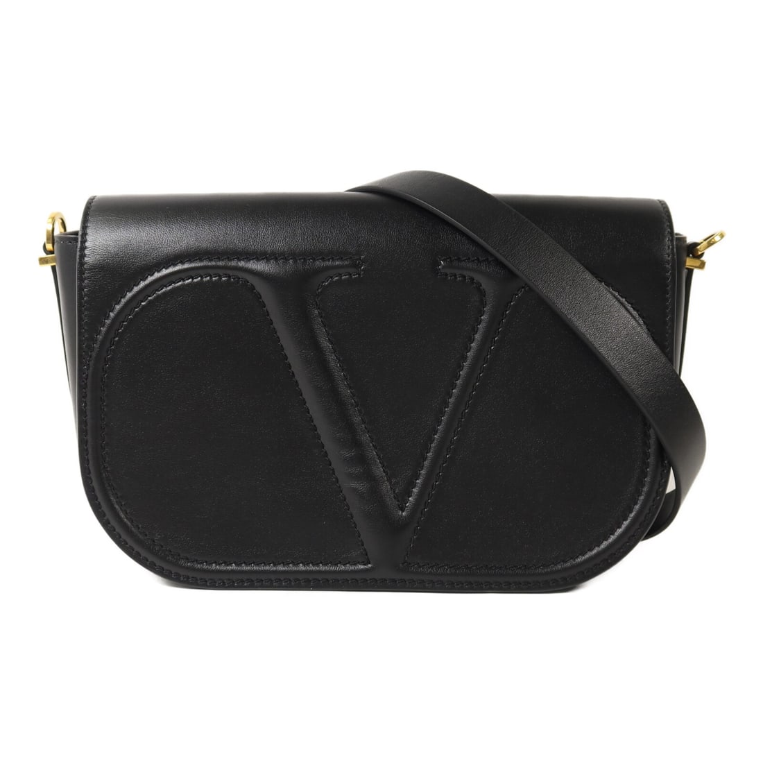 Valentino Black Calfskin Shoulder Bag Gold Tone Hardware: Valentino Black Calfskin Shoulder Bag Gold Tone Hardware Valentino shoulder bag in black calfskin (cowhide) leather, designed for women and made in Italy. It features a magnetic pocket, one inside zip