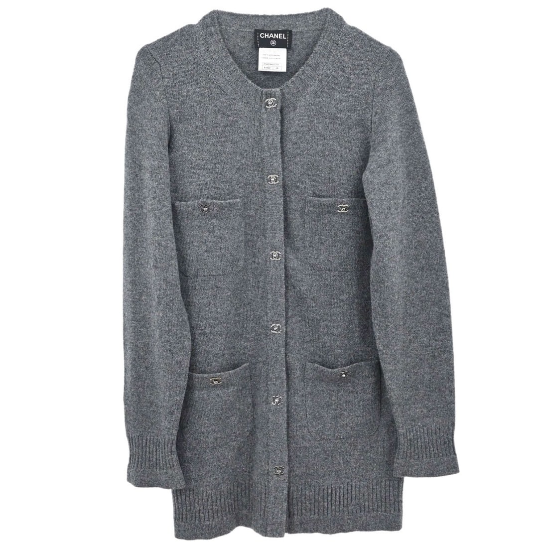 Chanel Gray Cashmere Knit Cardigan Size 38 Turnlock Buttons (1 of 15)