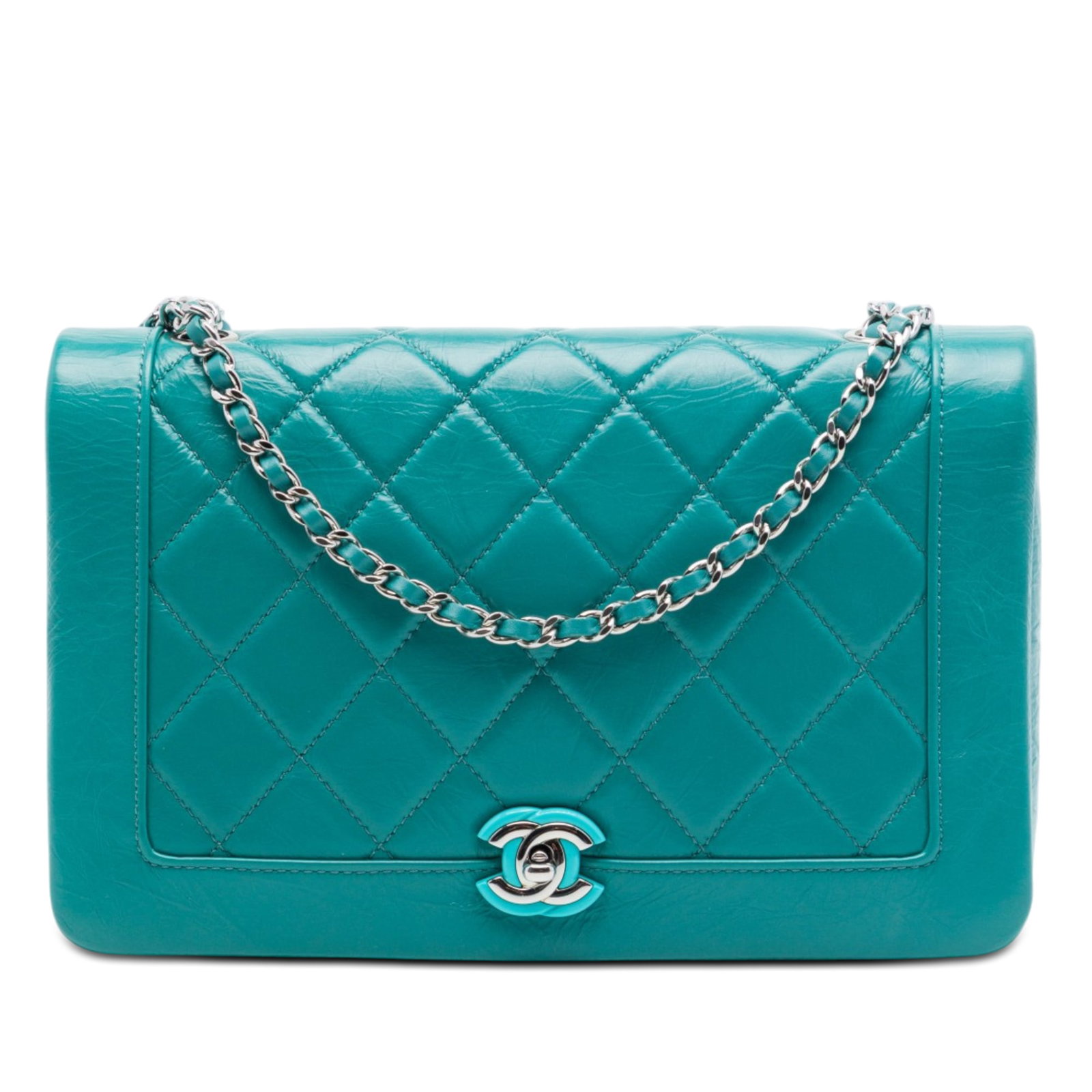 Chanel Bi Vintage Small Full Flap Crossbody Blue Leather: Chanel Bi Vintage Small Full Flap Crossbody Blue Leather Small Chanel Vintage Full Flap crossbody bag in blue quilted crumpled calfskin. This bag features a leather-woven chain strap with a leather sh