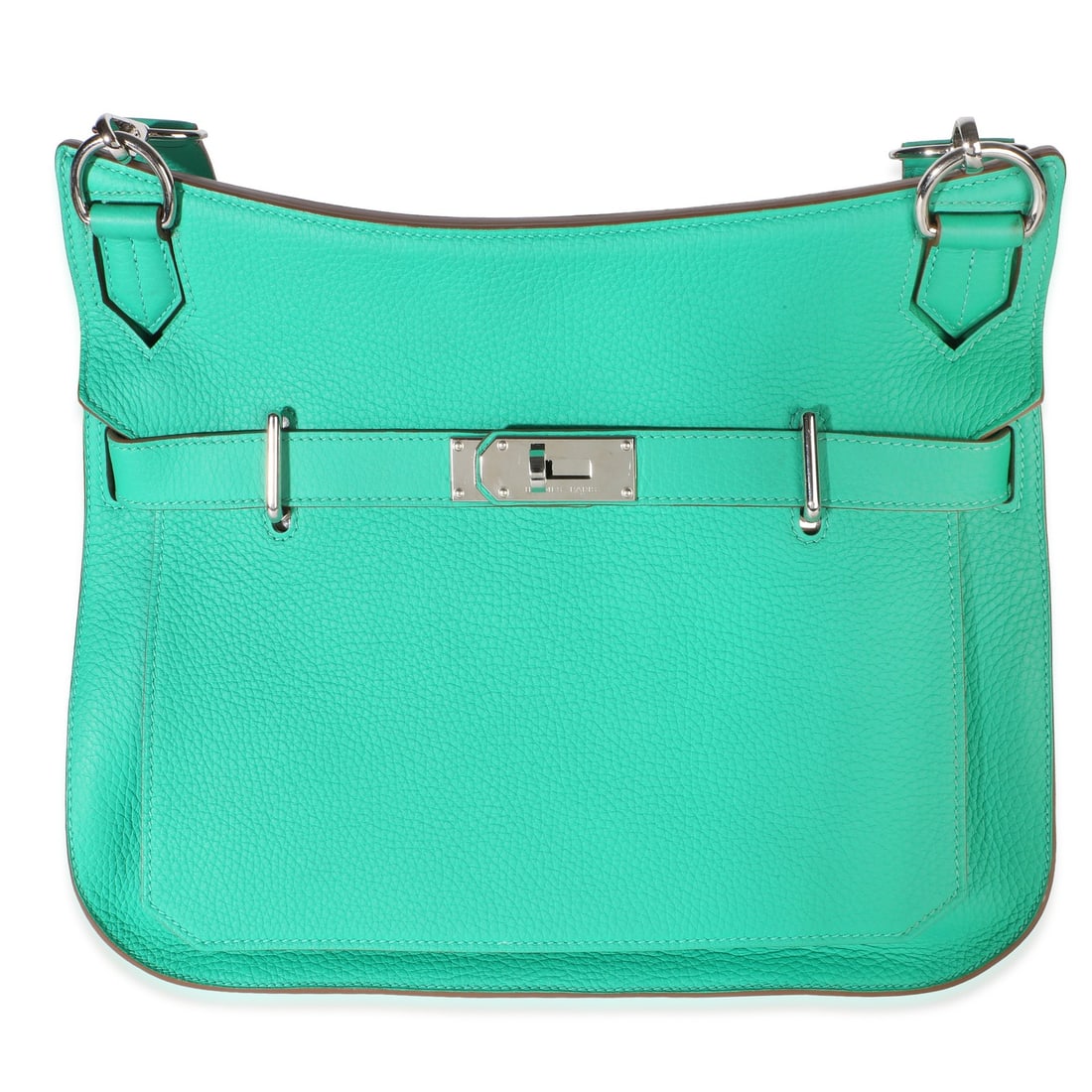 Hermes Jypsiere 34 green Clemence leather shoulder bag: Hermes Jypsiere 34 green Clemence leather shoulder bag Pre-owned Hermes Jypsiere 34 shoulder bag in green Clemence leather with palladium hardware. This unisex design features a turnlock closure, leat