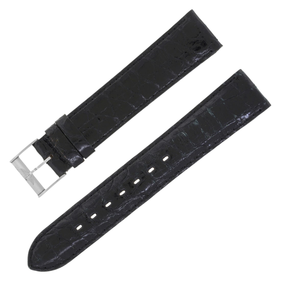 Breitling Black 18mm Genuine Leather Ladies Watch Band with Tang Buckle: Breitling Black 18mm Genuine Leather Ladies Watch Band with Tang Buckle Enhance your timepiece with this 18mm genuine leather black watch band by Breitling. Designed specifically for ladies, this band