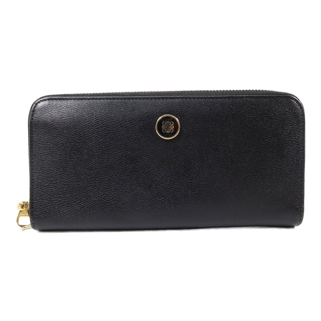LOEWE L Shaped Zipper Long Wallet Black Calfskin Gold Tone: LOEWE L Shaped Zipper Long Wallet Black Calfskin Gold Tone Loewe L-shaped zipper long wallet in black calfskin leather. Designed for women, this regular-size wallet features a streamlined long profile