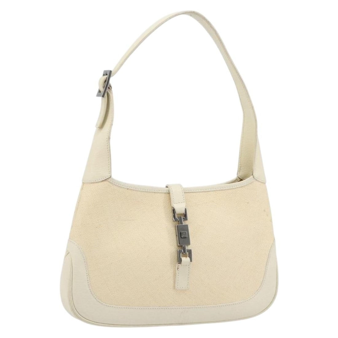 GUCCI 001 3735 Jackie canvas shoulder bag ivory gold: GUCCI 001 3735 Jackie canvas shoulder bag ivory gold Gucci Jackie shoulder bag in ivory and gold canvas, made in Italy. This women's bag is offered with the item only; box and dust bag are not include