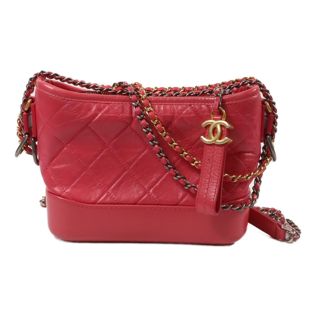 CHANEL Gabrielle A91810 Small Pink Calfskin Chain Shoulder Bag: CHANEL Gabrielle A91810 Small Pink Calfskin Chain Shoulder Bag CHANEL Gabrielle small chain shoulder bag in pink calfskin leather. This women's shoulder bag features a chain strap and an interior with