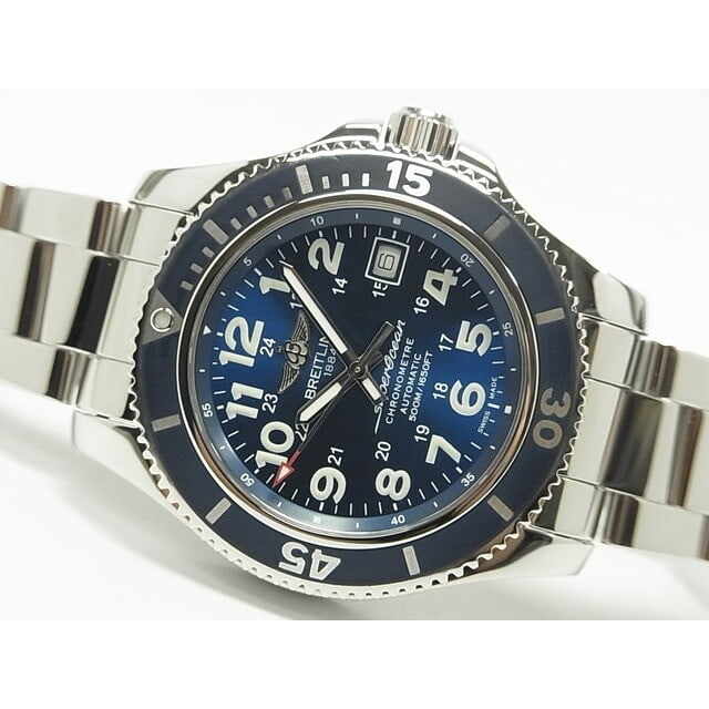 Breitling A17365D1 C915 Superocean II 42 Blue Dial Steel Watch: Breitling A17365D1 C915 Superocean II 42 Blue Dial Steel Watch Pre-owned Breitling Superocean II 42 men's wristwatch with a blue dial and stainless steel bracelet. This Switzerland-made model features