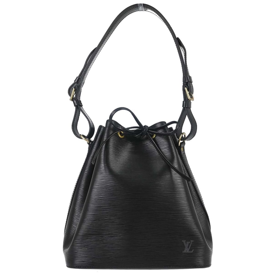 Louis Vuitton Petite Noe Epi Leather Shoulder Bag Black M59012: Louis Vuitton Petite Noe Epi Leather Shoulder Bag Black M59012 Vintage Louis Vuitton Petite Noe shoulder bag in black Epi leather with a drawstring closure and adjustable leather strap. This medium ba