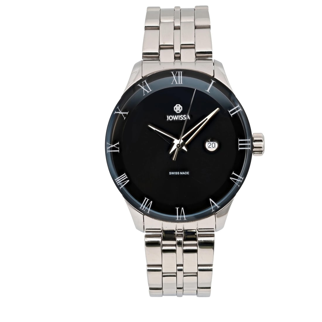 Jowissa Romo Swiss 45mm Quartz Watch Black Dial Stainless Steel Bracelet: Jowissa Romo Swiss 45mm Quartz Watch Black Dial Stainless Steel Bracelet This Jowissa Romo Swiss men's quartz watch combines style and functionality in a sleek design. Featuring a 45mm round polished 