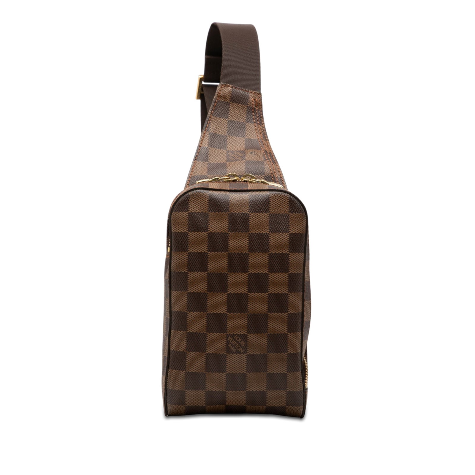 Louis Vuitton Geronimos Damier Ebene Brown Crossbody Bag: Louis Vuitton Geronimos Damier Ebene Brown Crossbody Bag Louis Vuitton Damier Ebene Geronimos bag crafted with a Damier Ebene canvas body. It features an adjustable flat strap, a top zip closure, and 