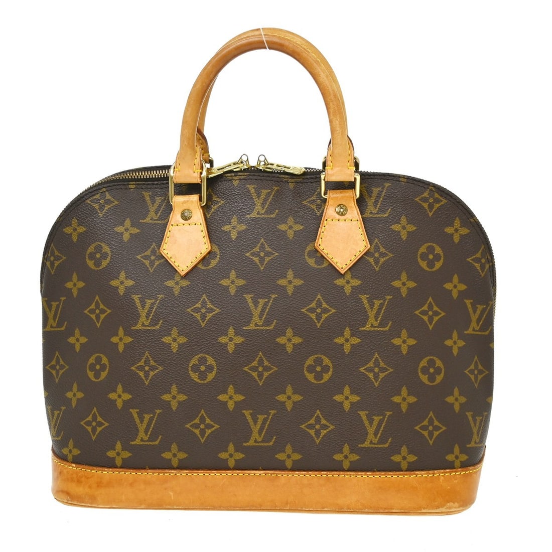 Louis Vuitton Alma Monogram Canvas Handbag M51130 France: Louis Vuitton Alma Monogram Canvas Handbag M51130 France Vintage Louis Vuitton Alma handbag in Monogram canvas with leather trim and double handles. This women's medium handbag features a zip closure,