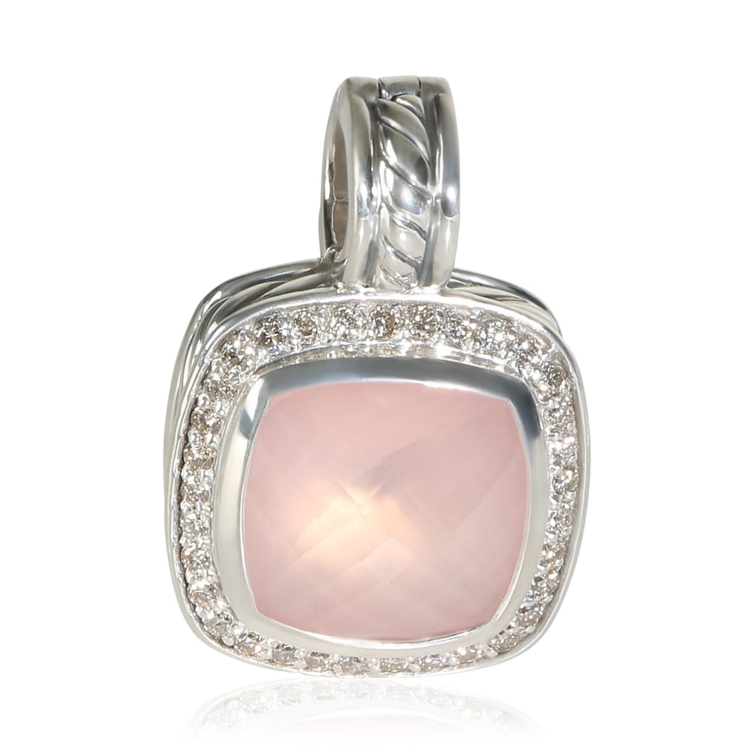 David Yurman Albion Pendant in Sterling Silver with Quartz and Diamonds: David Yurman Albion Pendant in Sterling Silver with Quartz and Diamonds Pre-owned David Yurman Albion pendant crafted in sterling silver and set with a white quartz center stone accented by diamonds. 