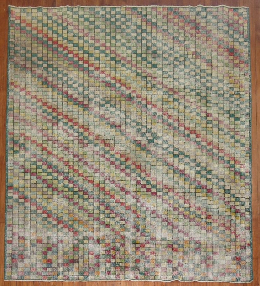 8' 4" x 9' 9" Mid 20th Century Anatolian Turkish Rug: 8' 4" x 9' 9" Mid 20th Century Anatolian Turkish Rug Mid 20th century Turkish Deco rug in a shabby chic style. This pre-owned room-size rug features an Anatolian Deco design. Specifications Title: Sha