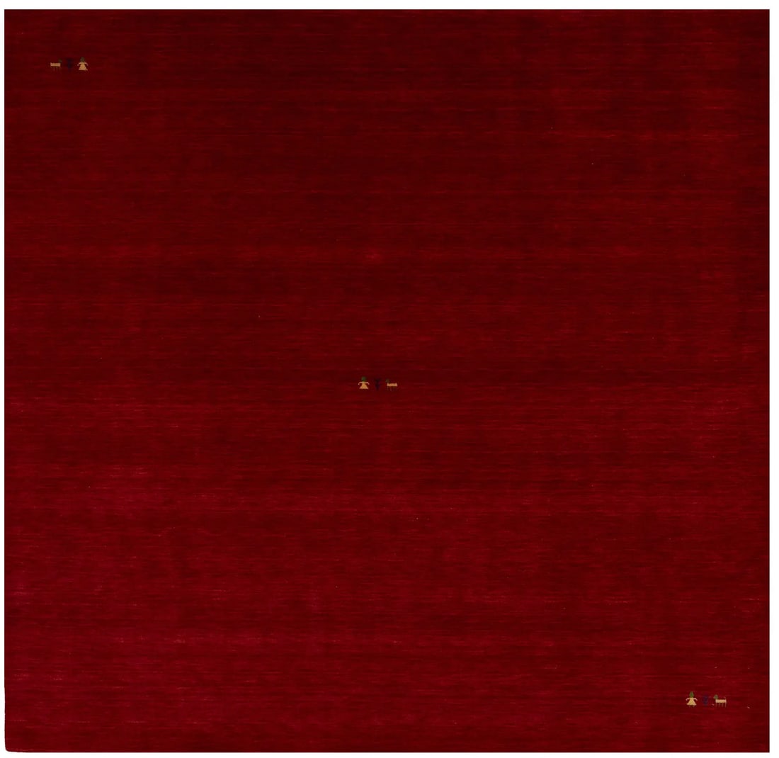 Cherry Red Gabbeh Modern Hand-Loomed Square Rug 8'2 x 8'0: Cherry Red Gabbeh Modern Hand-Loomed Square Rug 8'2 x 8'0 Enhance your space with this vibrant Cherry Red Gabbeh Modern Rug, featuring a striking pictorial design. Measuring 8'2" x 8'0", this hand-loo