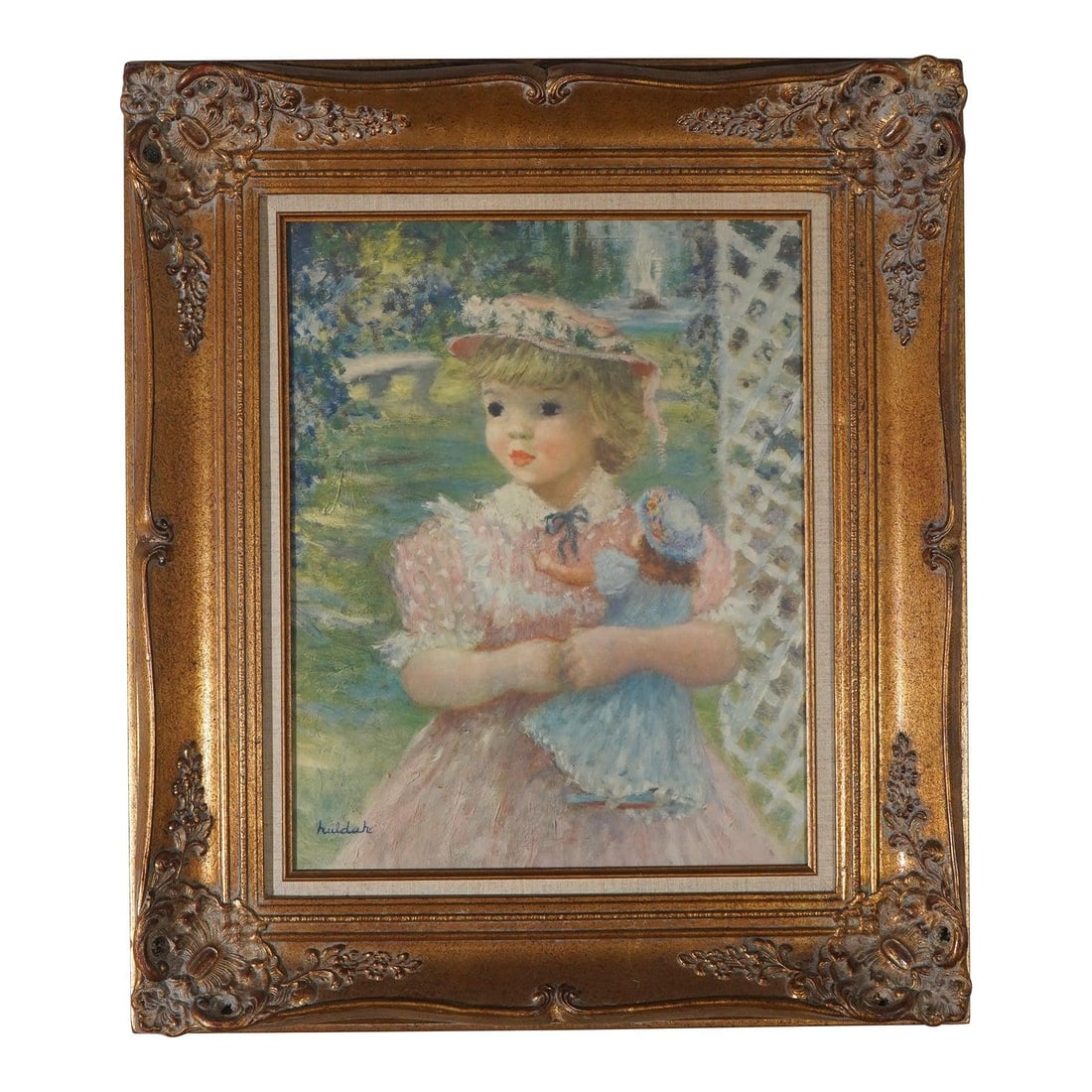 Signed Little Sister Girl With Doll Framed Print 25w x 29h (1 of 10)