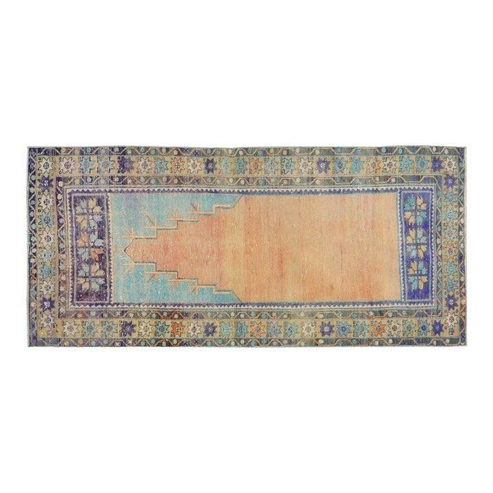 Anatolian Wool Area Rug Hand Knotted Turkish 3'x6'5": Anatolian Wool Area Rug Hand Knotted Turkish 3'x6'5" This vintage Turkish Anatolian rug is hand-knotted from wool using traditional techniques, blending timeless craftsmanship with a modern design app