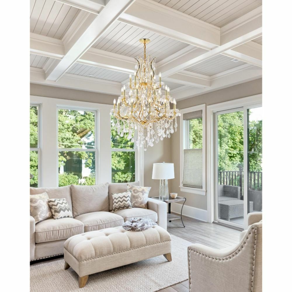Elegant Lighting Maria Theresa 28-Light Gold Crystal Chandelier 52in: Elegant Lighting Maria Theresa 28-Light Gold Crystal Chandelier 52in Illuminate your space with the stunning Maria Theresa Crystal Chandelier. This large pendant ceiling light features a breathtaking 