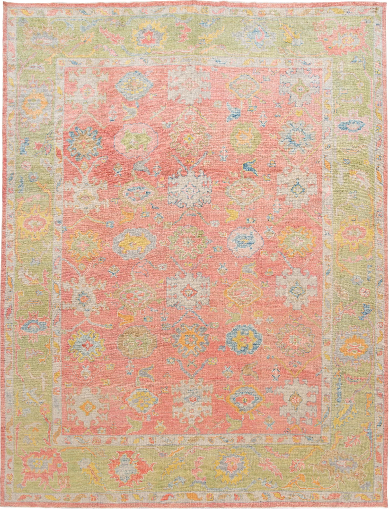 Handmade Pink Modern Oushak Wool Rug 10'8 x 14' (1 of 10)