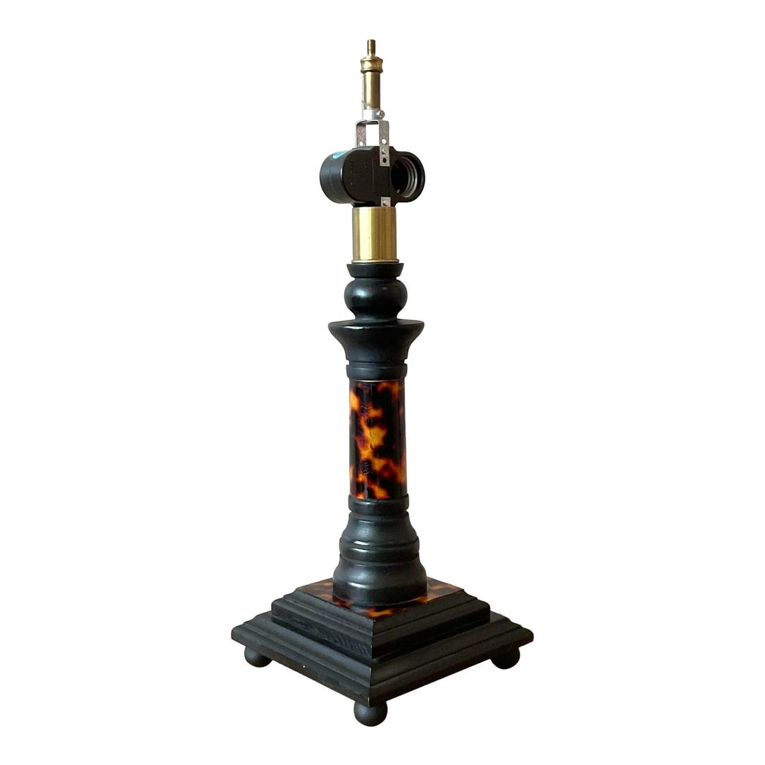 Faux Tortoise Shell Table Lamp with Brass and Black Wood Accents (1 of 10)