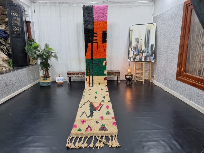 Authentic Moroccan Berber Runner Rug 1.64 x 13 Feet Handmade: Authentic Moroccan Berber Runner Rug 1.64 x 13 Feet Handmade Enhance your space with this stunning, authentic Moroccan Berber runner rug. Handwoven by skilled local women in the Middle Atlas