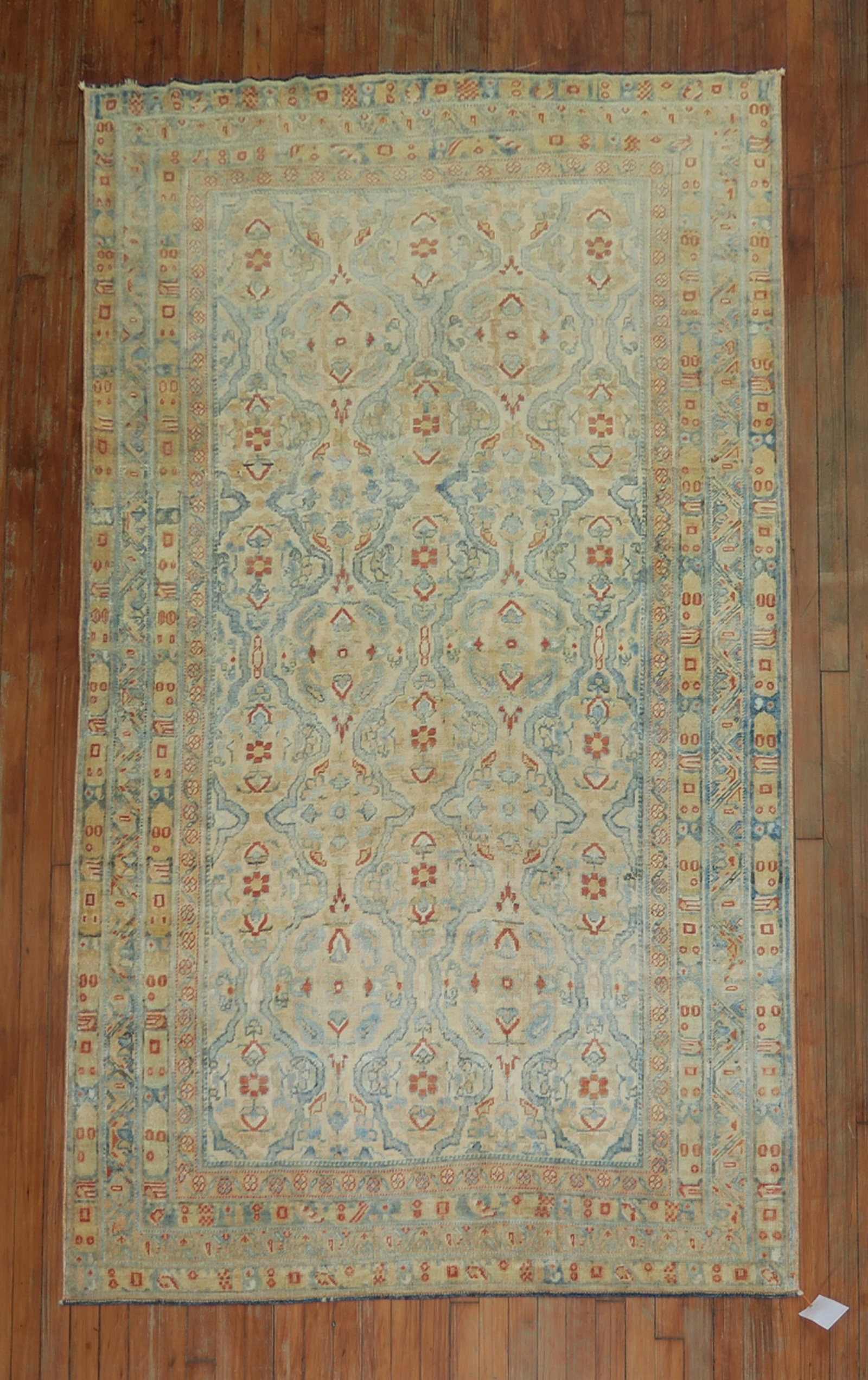 4' 10" x 7' 7" Persian Kurd Bidjar Rug c 1930: 4' 10" x 7' 7" Persian Kurd Bidjar Rug c 1930 Pre-owned Persian Kurd Bidjar rug featuring an all-over design with accents in wheat, faded browns, and blues. Circa 1930, this intermediate-size rug offe
