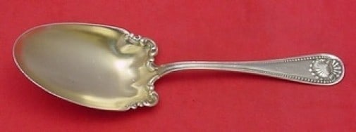Whiting Bead Sterling Silver Berry Spoon 8 3/4 Gold Washed: Whiting Bead Sterling Silver Berry Spoon 8 3/4 Gold Washed This exquisite Bead pattern serving spoon by Whiting is crafted from sterling silver and features a beautiful gold wash finish. Measuring 8 3