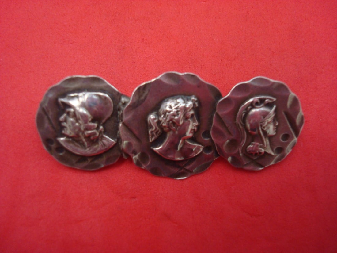 Sterling Silver Medallion Bar Pin with Three Medallions 2 Long: Sterling Silver Medallion Bar Pin with Three Medallions 2 Long This elegant bar pin features a medallion pattern and is crafted from high-quality sterling silver. It showcases three beautiful medallio