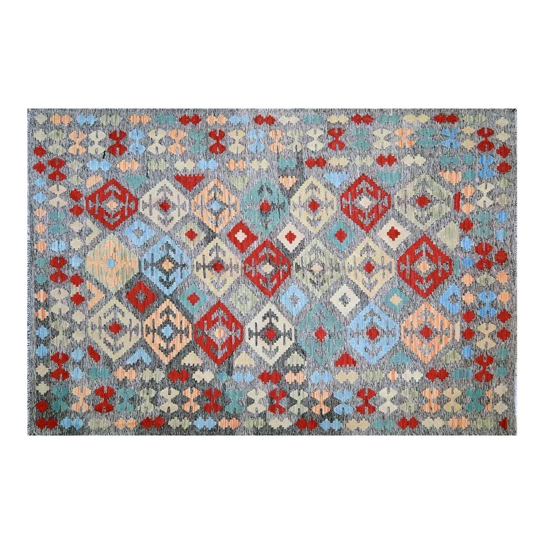6'4" x 9'5" Wool Maimana Kilim Flatweave Rug Tan Afghan (1 of 6)