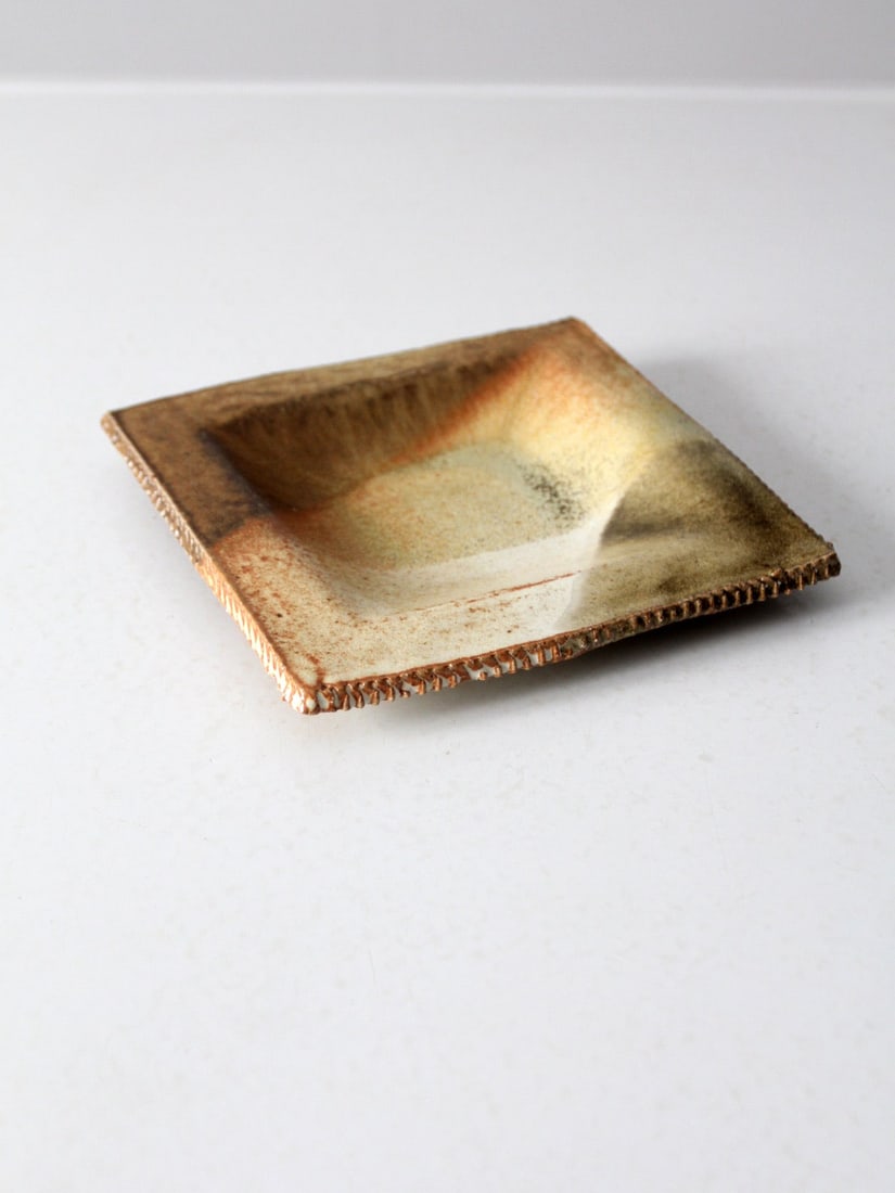 Charming Vintage Square Pottery Plate with Crimped Edge (1 of 9)