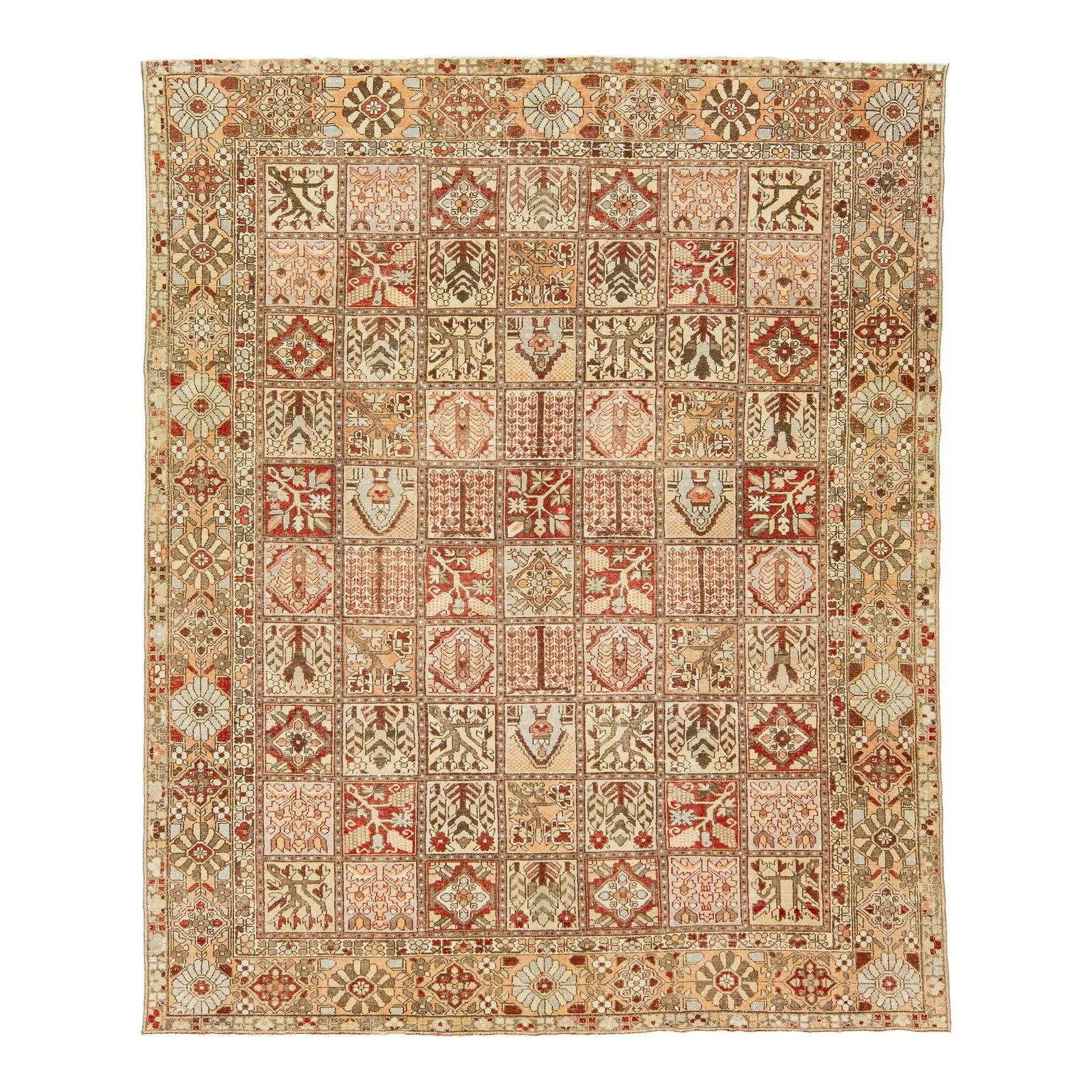Antique Bakhtiari Handmade Wool Rug 10' x 12' Multicolor Floral Design: Antique Bakhtiari Handmade Wool Rug 10' x 12' Multicolor Floral Design Enhance your space with this exquisite handmade Antique Bakhtiari rug, meticulously crafted from high-quality wool. Featuring a v