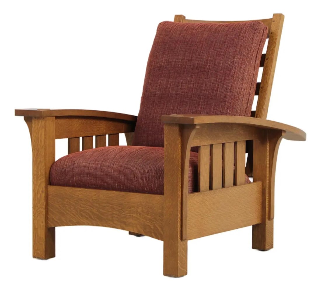 Stickley bow arm Morris chair in mission oak 34.5w x 40.5d x 39.5h (1 of 10)