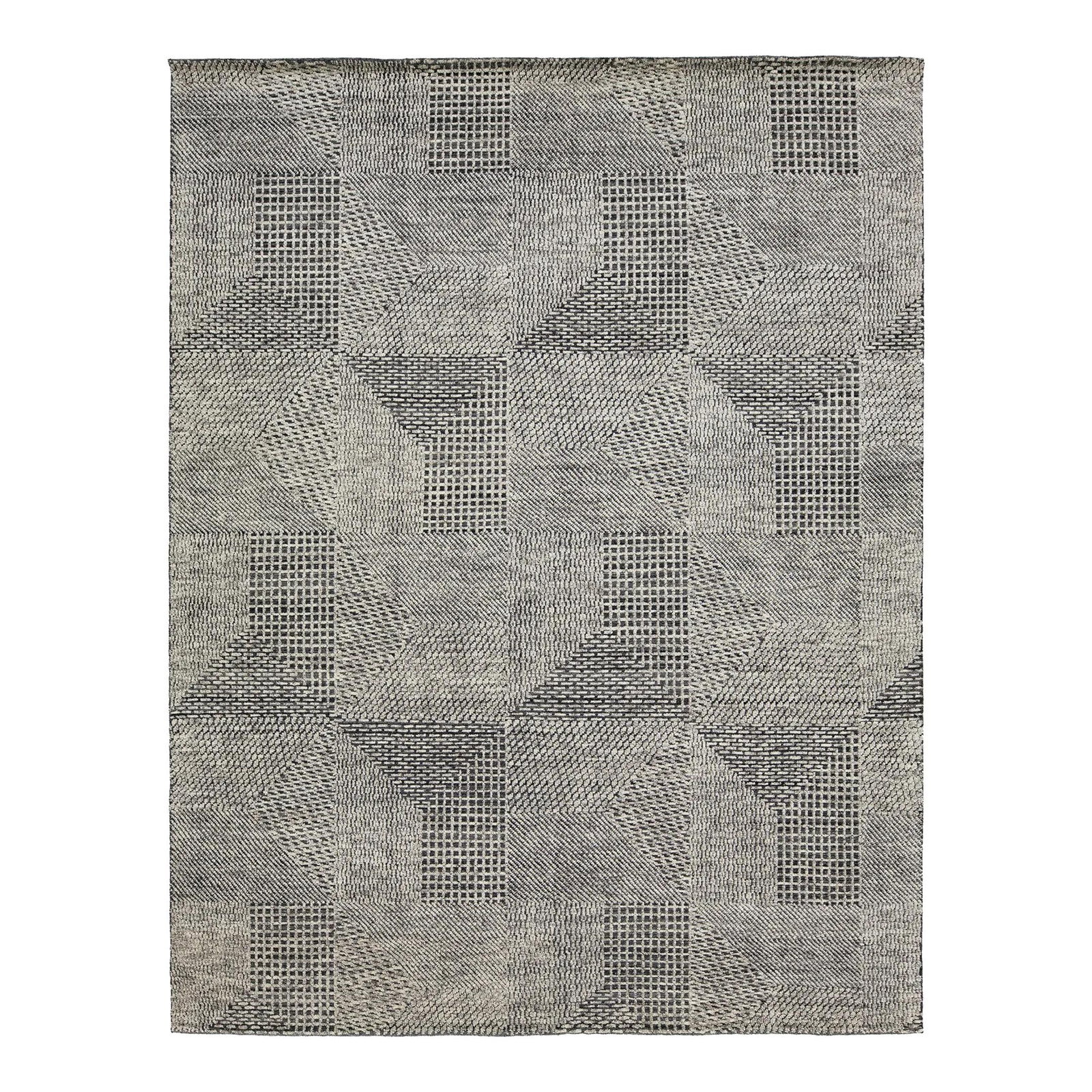 Modern Moroccan Wool Rug Gray Abstract 9'2 x 11'10: Modern Moroccan Wool Rug Gray Abstract 9'2 x 11'10 Elevate your living space with this exquisite hand-knotted wool rug, featuring a luxurious charcoal and light gray base adorned with a striking abstr