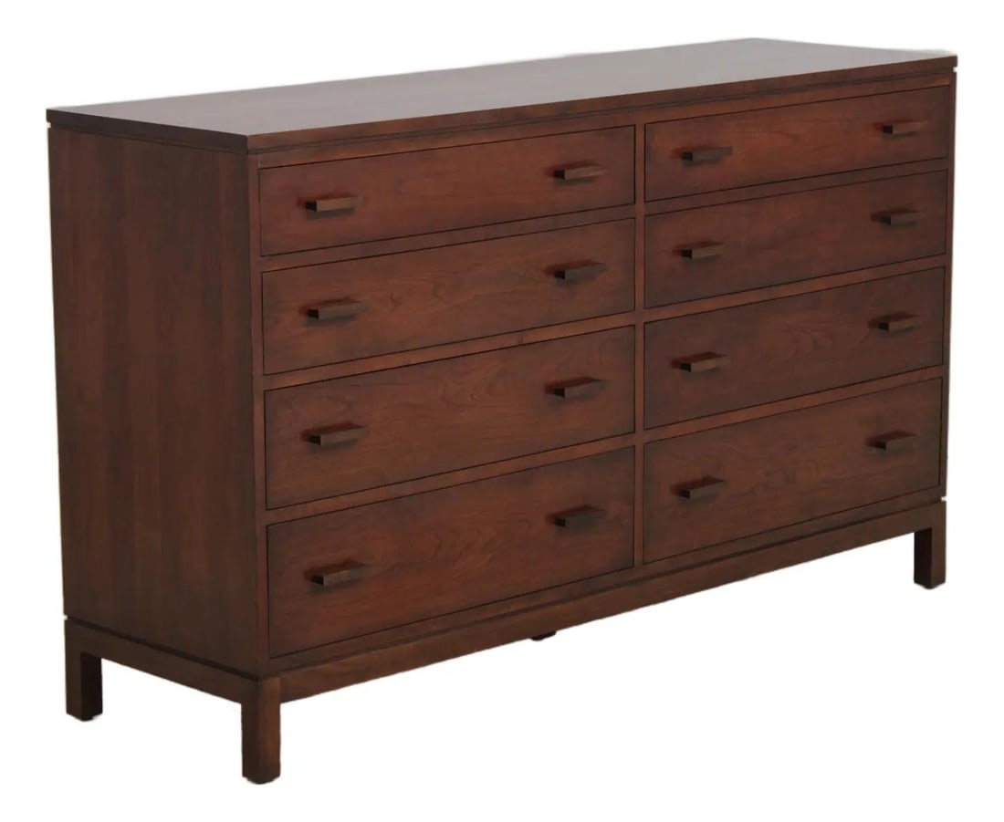 63w x 19d x 38h Stickley Metropolitan cherry 8-drawer dresser: 63w x 19d x 38h Stickley Metropolitan cherry 8-drawer dresser Stickley Metropolitan 8 Drawer Cherry Double Dresser from the Metropolitan Collection, crafted in Arts & Crafts style with high quality co