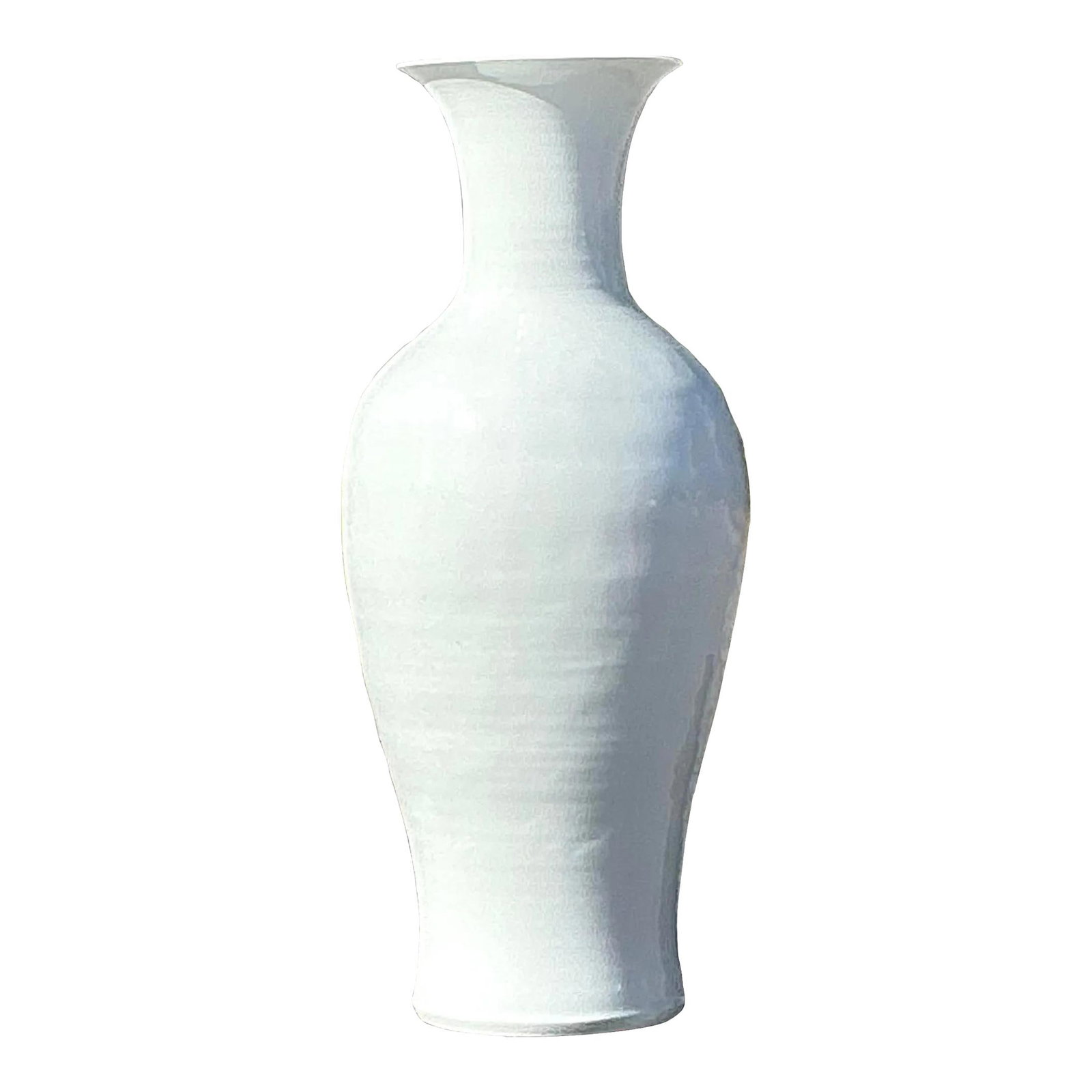 Vintage Monumental White Glazed Ceramic Vase 38.5" Tall: Vintage Monumental White Glazed Ceramic Vase 38.5" Tall Make a bold statement with this vintage monumental glazed ceramic vase. Featuring an exquisite glossy finish and striking craftsmanship, this ov